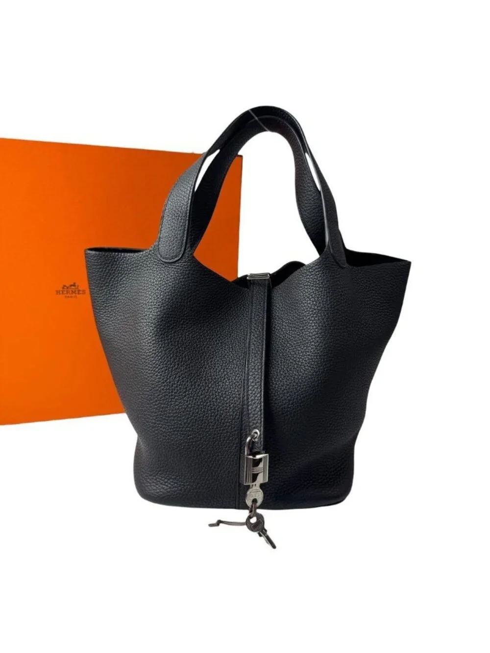 Hermes Picotin Lock MM Noir Black Taurillon Clemence Handbag
